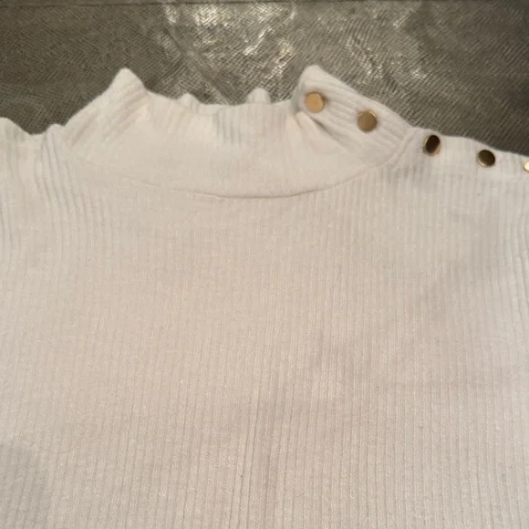 J. Crew Cream Ribbed Long Sleeve Top with Gold Buttons - Picture 2 of 8